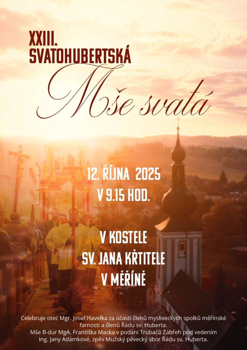 Pozvánka na svatohubertskou mši v Měříně